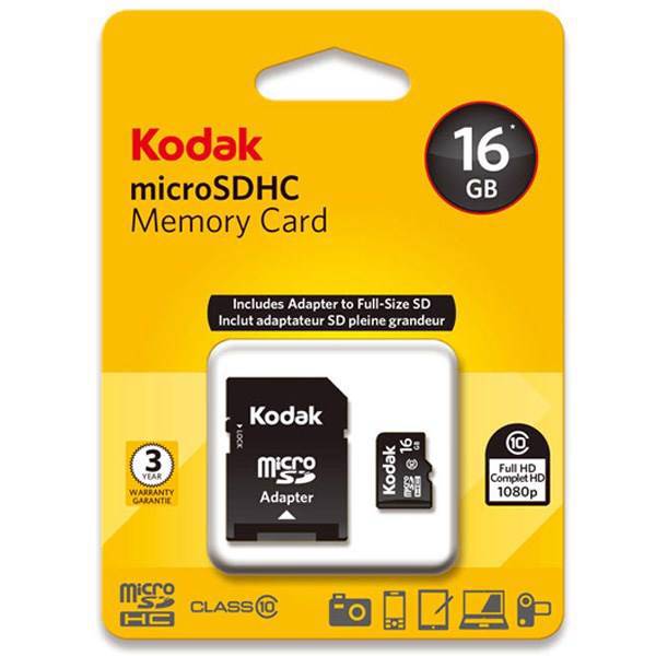 Kodak UHS-I U1 Class 10 50MBps microSDHC With Adapter - 16GB، کارت حافظه microSDHC کداک کلاس 10 استاندارد UHS-I U1 سرعت 50MBps همراه با آداپتور SD ظرفیت 16 گیگابایت