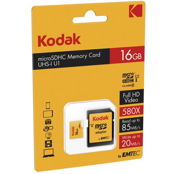 Kodak UHS-I U1 Class 10 85MBps microSDHC With Adapter - 16GB، کارت حافظه microSDHC کداک مدل UHS-I U1 کلاس 10 سرعت 85MBps همراه با آداپتور ظرفیت 16 گیگابایت