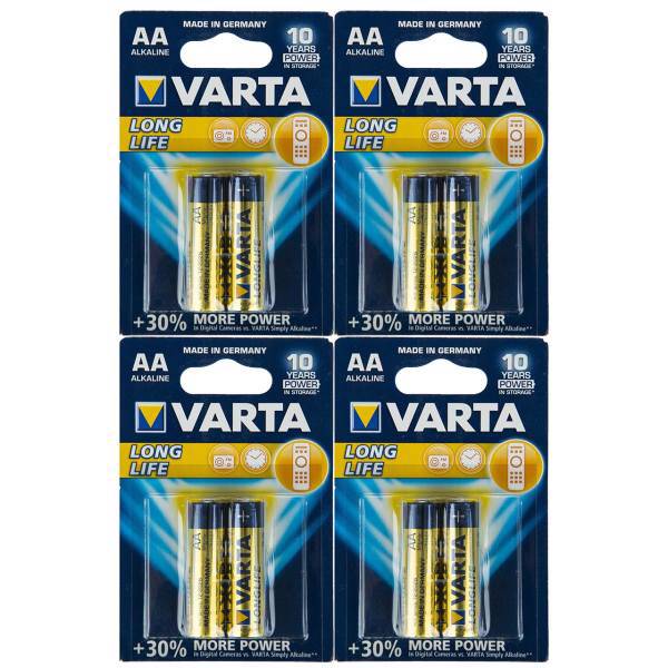 Varta LongLife Alkaline LR6 AA Battery Pack of 8، باتری قلمی وارتا مدل LongLife Alkaline LR6 بسته 8 عددی