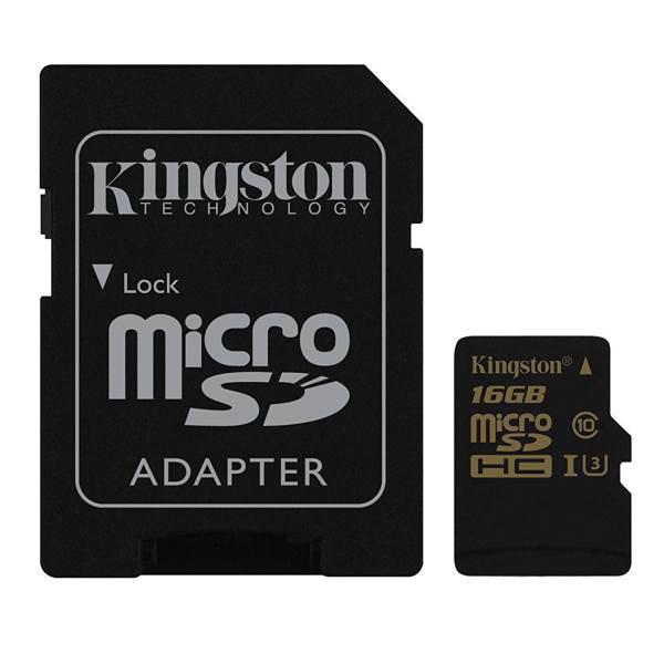 Kingston UHS-I U3 Gold Class 10 90MB/s MicroSDHC With Adapter 16 GB، کارت حافظه MicroSDHC کینگستون مدل Gold کلاس 10 استانداد UHS-I U3 سرعت 90 MB/s همراه با آداپتور SD ظرفیت 16 گیگابایت