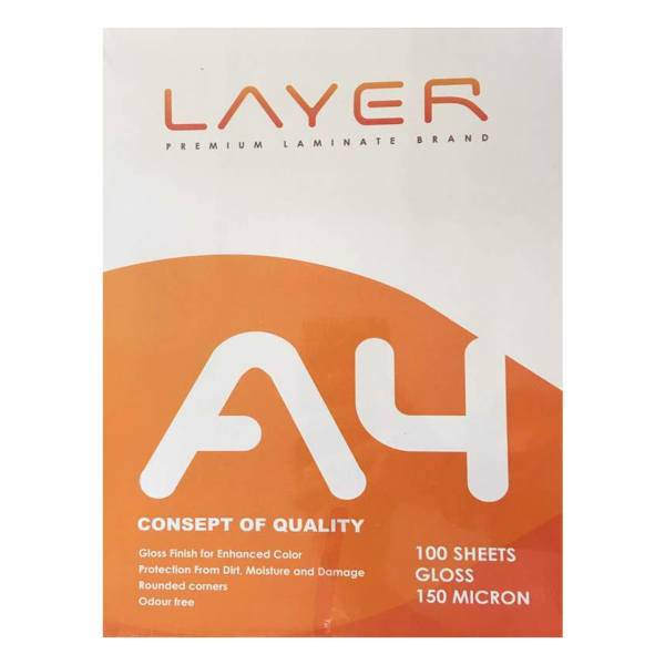 Layer Glossy Laminatin Film 150 Microns A4 Pack of 100، طلق پرس لایر براق مدل 150 میکرون سایز A4 بسته 100 عددی