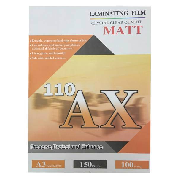 AX 110 Laminatin Film 150 Microns A3 Pack of 100، طلق پرس آ ایکس 110 مات مدل 150 میکرون سایز A3 بسته 100 عددی
