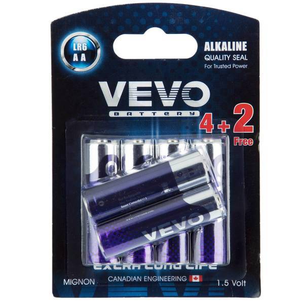 VEVO Alkaline LR6 AA Battery Pack of 6، باتری قلمی ویوو مدل Alkaline LR6 بسته 6 عددی