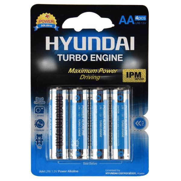Hyundai Power Alkaline AA Battery Pack Of 4، باتری قلمی هیوندای مدل Power Alkaline بسنه 4 عددی