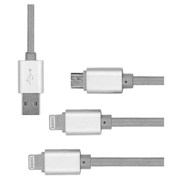 Coteetci M8 3 In 1 USB To Micri USB And Lightning Cable 1.2m، کابل تبدیل USB به Micro USB و لایتنینگ کوتتسی مدل M8 3 in 1 به طول 1.2 متر