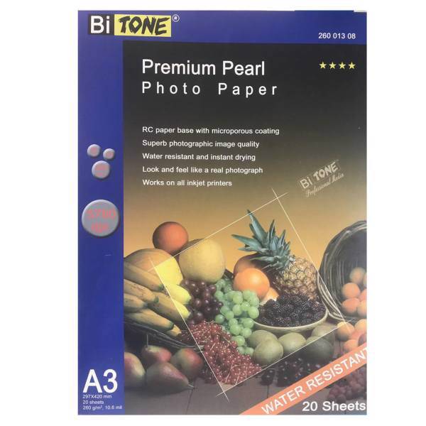 BiTone Pearl Photo Paper A3 pack of 20، کاغذ عکس بای تون مدل Pearl سایز A3 بسته 20 عددی