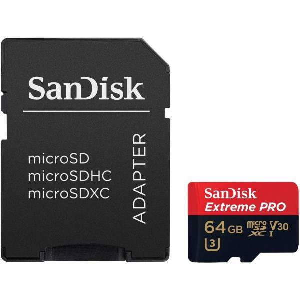 SanDisk Extreme Pro V30 UHS-I U3 Class 10 95MBps 633X microSDXC With Adapter - 64GB، کارت حافظه microSDXC سن دیسک مدل Extreme Pro V30 کلاس 10 استاندارد UHS-I U3 سرعت 95MBps 633X همراه با آداپتور SD ظرفیت 64 گیگابایت
