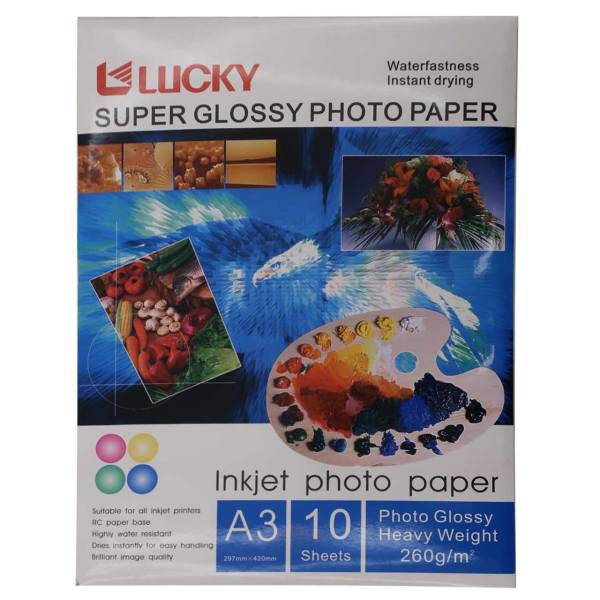 Lucky Super Glossy Photo Paper A3 Pack of 10، کاغذ عکس لاکی مدل Super Glossy سایز A3 بسته 10 عددی