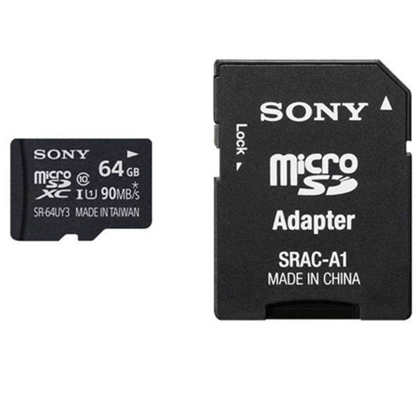Sony SR-64UYA3 Class 10 90MBps microSDXC With Adapter 64GB، کارت حافظه microSDXC سونی مدل SR-64UYA3 کلاس 10سرعت 90MBps ظرفیت 64 گیگابایت همراه با آداپتور SD