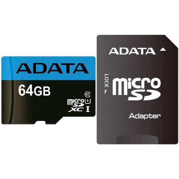 Adata Premier UHS-I U1 Class 10 85MBps microSDXC With SD Adapter- 64GB، کارت حافظه‌ microSDXC ای دیتا مدل Premier کلاس 10 استاندارد UHS-I U1 سرعت 85MBps همراه با آداپتور SD ظرفیت 64 گیگابایت