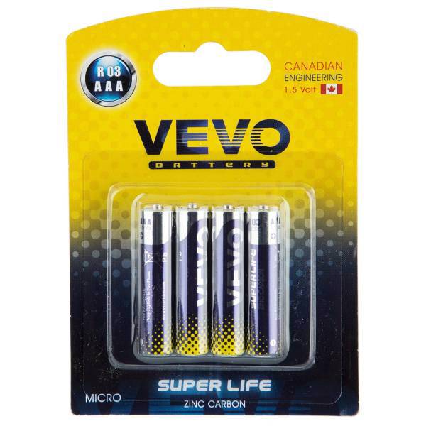 VEVO Super Life R03 AAA Battery Pack of 4، باتری نیم قلمی ویوو مدل Super Life R03 بسته 4 عددی