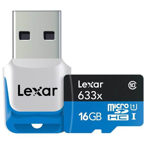 Lexar High-Performance UHS-I U1 Class 10 633X microSDHC With USB 3.0 Reader - 16GB، کارت حافظه microSDHC لکسار مدل High-Performance کلاس 10 استاندارد UHS-I U1 سرعت 633X همراه با ریدر USB 3.0 ظرفیت 16 گیگابایت