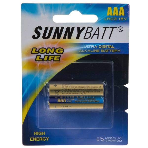 Sunny Batt Alkaline Long Life AAA Battery Pack of 2، باتری نیم قلمی سانی بت مدل Alkaline Long Life بسته 2 عددی