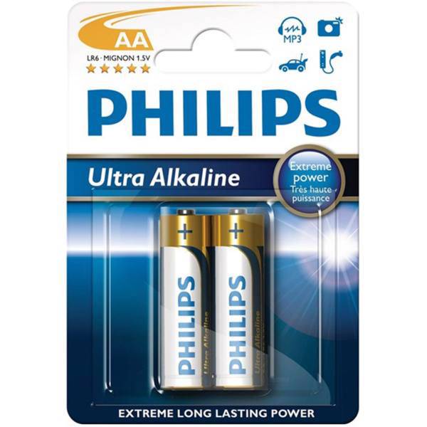 Philips Ultra Alkaline AA Battery Pack Of 2، باتری قلمی فیلیپس مدل Ultra Alkaline بسته 2 عددی