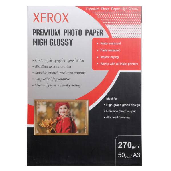 XEROX High glossy Premium Photo Paper A3 Pack Of 50، کاغذ عکس زیراکس مدل High glossy سایز A3 بسته 50 عددی