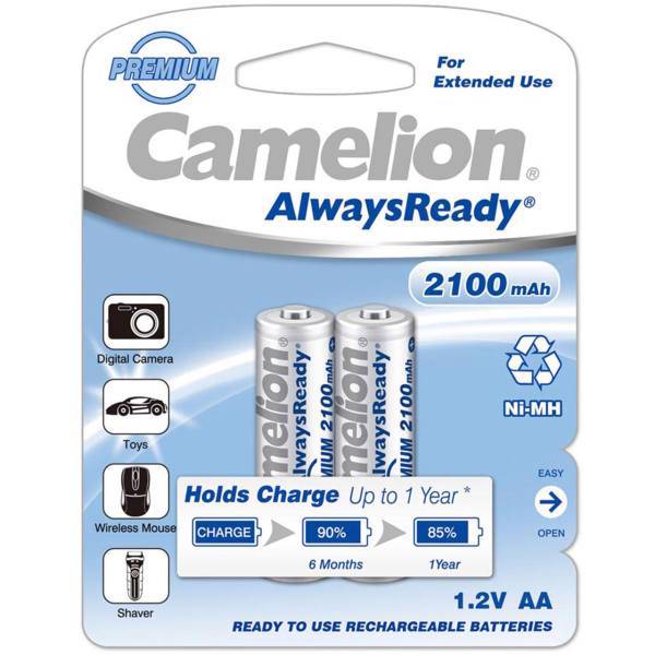 Camelion AlwaysReady 2100mAh Rechargeable AA Battery Pack of 2، باتری قلمی قابل شارژ کملیون مدل AlwaysReady با ظرفیت 2100 میلی آمپر ساعت بسته‌ 2 عددی