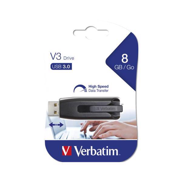 Verbatim Store n Go V3 USB Drive 8GB SupperSpeed، فلش مموری ورباتیم مدل Store n Go V3 USB Drive ظرفیت 8 گیگابایت