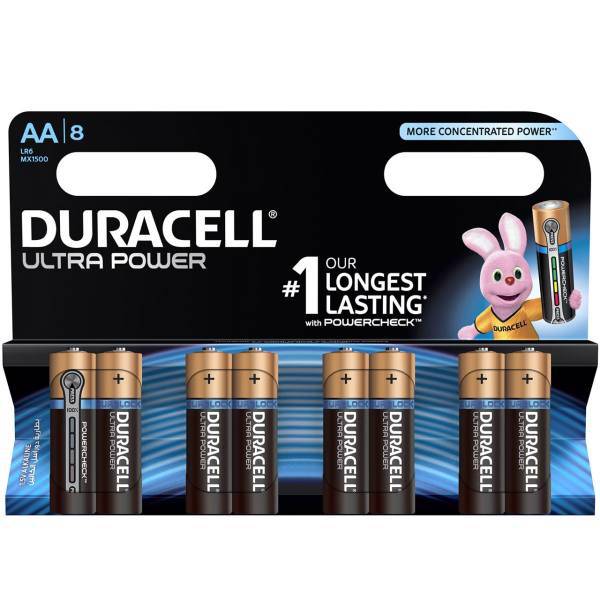 Duracell Ultra Power Duralock With Power Check AA Battery Pack Of 8، باتری قلمی دوراسل مدل Ultra Power Duralock With Power Check بسته 8 عددی