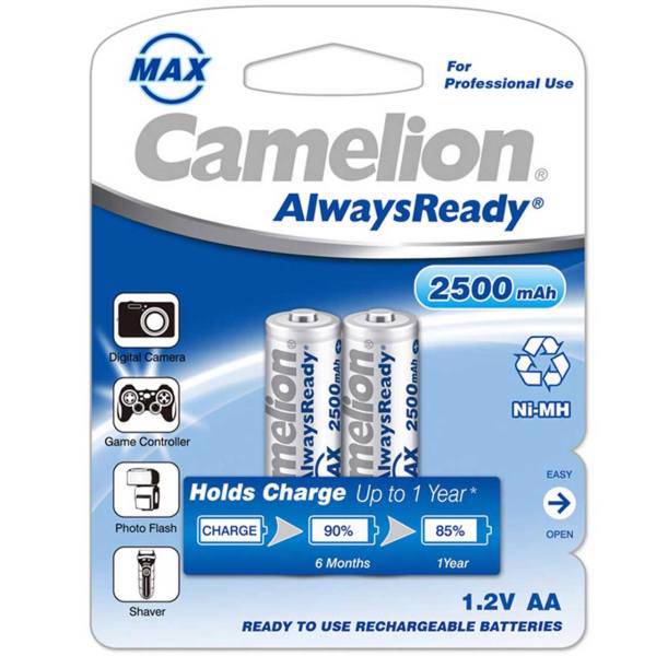 Camelion AlwaysReady 2500mAh Rechargeable AA Battery Pack of 2، باتری قلمی قابل شارژ کملیون مدل AlwaysReady با ظرفیت 2500 میلی آمپر ساعت بسته‌ 2 عددی
