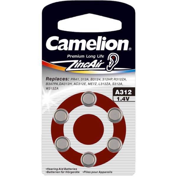Camelion A312 Hearing Aid Battery Pack Of 6، باتری سمعک کملیون مدل A312 بسته 6 عددی
