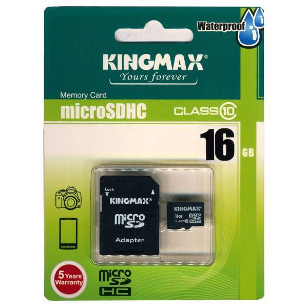 Kingmax Class 10 microSDHC With Adapter - 16GB، کارت حافظه microSDHC کینگ مکس کلاس 10 به همراه آداپتور SD ظرفیت 16 گیگابایت