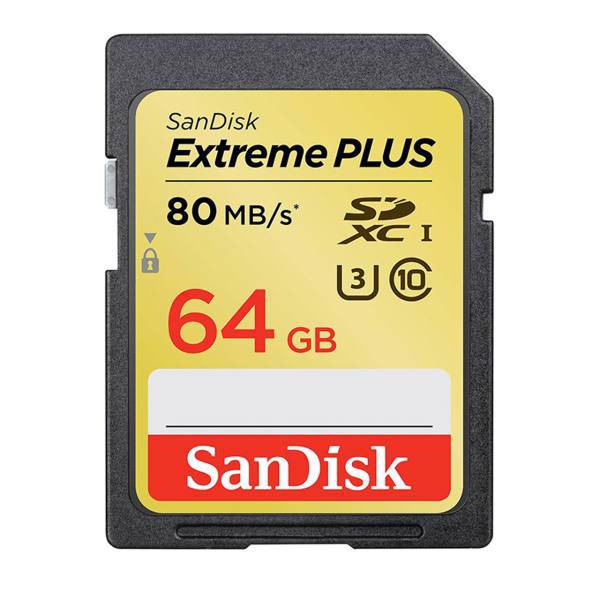 کارت حافظه SDXC سن دیسک مدل Extreme Plus کلاس 10 استاندارد UHS-I U3 سرعت 80MBps ظرفیت 64 گیگابایت