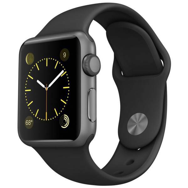 Apple Watch 38mm Space Gray Aluminum Case with Black Sport Band، ساعت هوشمند اپل واچ مدل 38mm Space Gray Aluminum Case with Black Sport Band
