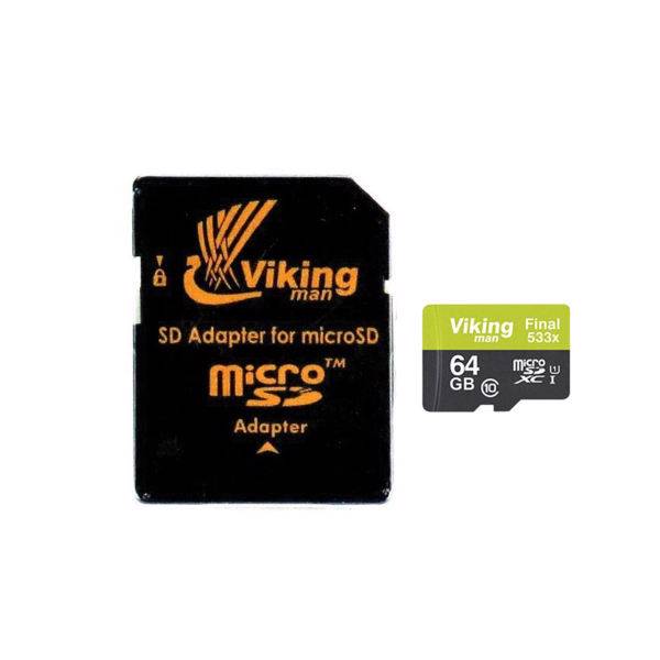 Viking 64GB Class 10 UHS-I، کارت حافظه microSDXC ویکینگ مدل VI64GM کلاس 10 استاندارد UHS-I سرعت 80MBps همراه با آداپتور ظرفیت 64GB