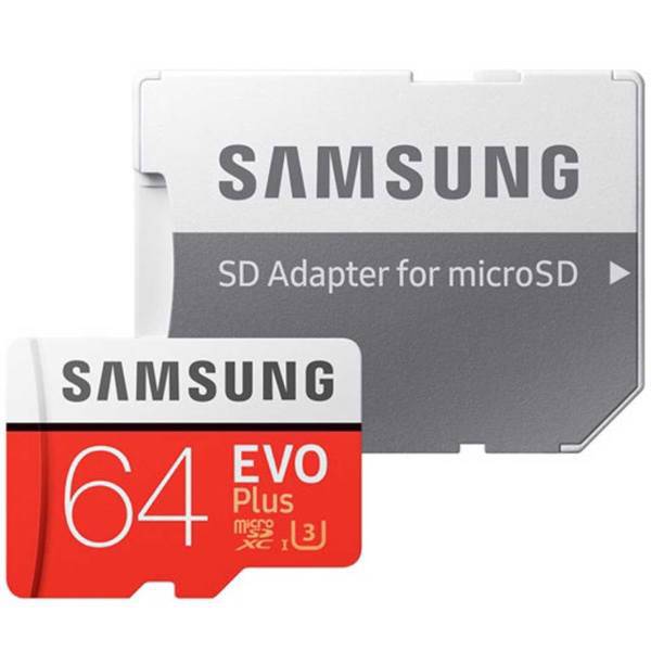 Samsung Evo Plus UHS-I U3 Class 10 100MBps microSDXC With Adapter - 64GB، کارت حافظه microSDXC سامسونگ مدل Evo Plus کلاس 10 استاندارد UHS-I U3 سرعت 100MBps همراه با آداپتور SD ظرفیت 64 گیگابایت