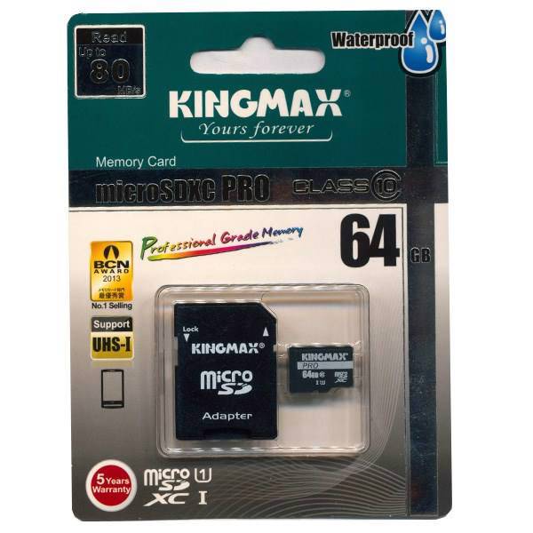 Kingmax Pro UHS-I Class10 80MBps microSDXC With Adapter - 64GB، کارت حافظه microSDXC کینگ مکس مدل Pro کلاس 10 استاندارد UHS-I U1 سرعت 80MBps به همراه آداپتور SD ظرفیت 64 گیگابایت