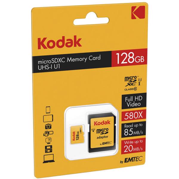 Kodak UHS-I U1 Class 10 85MBps microSDXC With Adapter - 128GB، کارت حافظه microSDXC کداک مدل UHS-I U1 کلاس 10 سرعت 85MBps همراه با آداپتور ظرفیت 128 گیگابایت