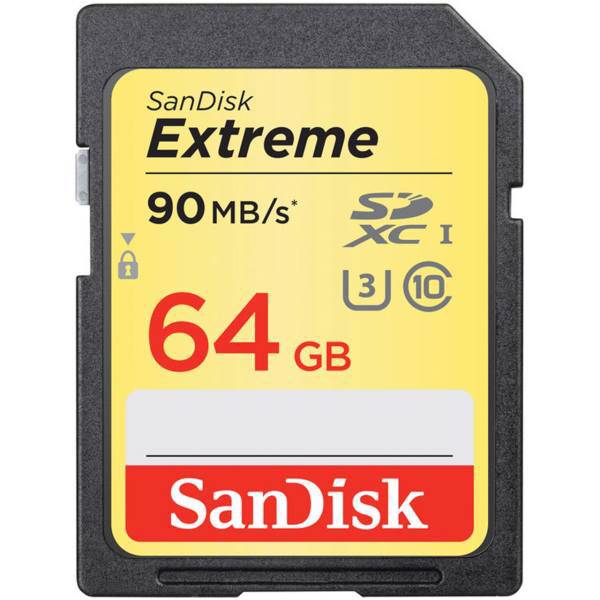 SanDisk Extreme UHS-I U3 Class 10 600X 90MBps SDXC - 64GB، کارت حافظه SDXC سن دیسک مدل Extreme کلاس 10 استاندارد UHS-I U3 سرعت 600X 90MBps ظرفیت 64 گیگابایت