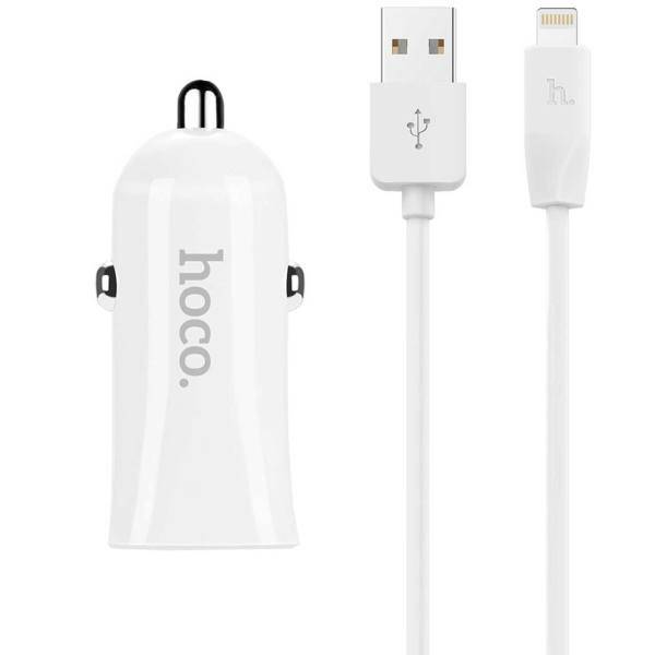 Hoco Z12 Car Charger With Lightning Cable، شارژر فندکی هوکو مدل Z12 همراه با کابل لایتنینگ
