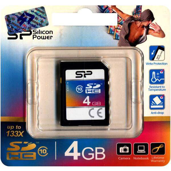 Silicon Power Class 10 133X SDHC - 4GB، کارت حافظه SDHC سیلیکون پاور کلاس 10 سرعت 133X ظرفیت 4 گیگابایت