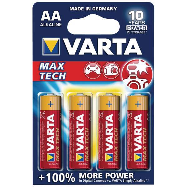 Varta MAX TECH Alkaline LR6-AA Battery Pack of 4، باتری قلمی وارتا مدل MAX TECH ALKALINE LR6-AA بسته 4 عددی