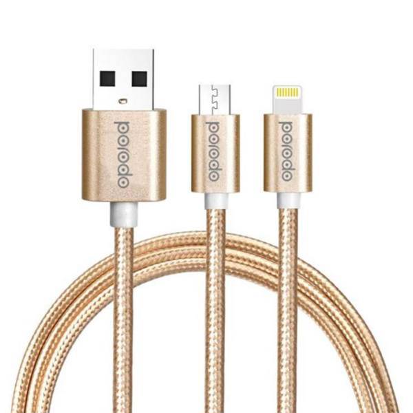 Porodo GC-34 USB to microUSB and Lightning120cm، کابل تبدیل USB به microUSB و لایتنینگ پرودو مدلGC-34 به طول 100 سانتی متر