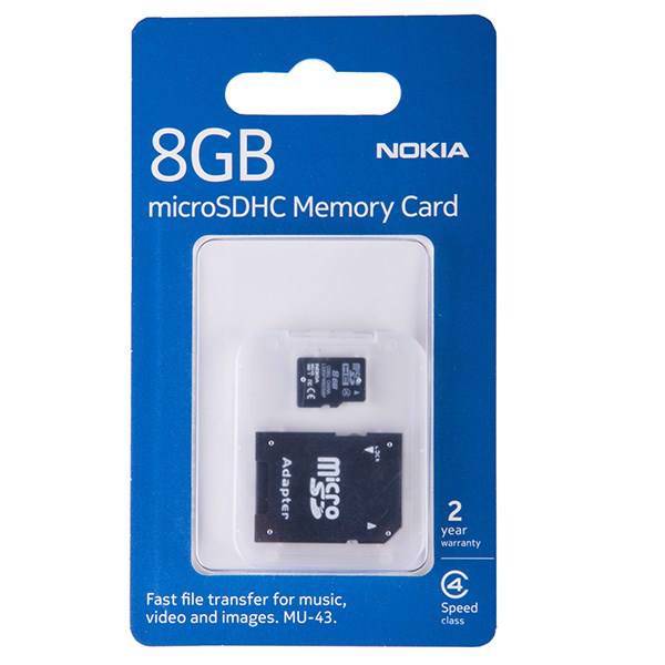 Nokia MU43 Class 4 microSDHC With Adapter - 8GB، کارت حافظه microSDHC نوکیا مدل MU-43 کلاس 4 به همراه آداپتور SD ظرفیت 8 گیگابایت