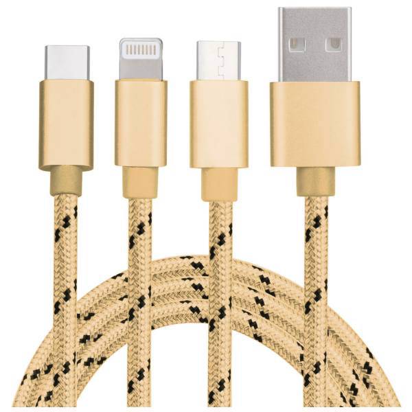 Threefold USB to microUSB and Lightning and USB-C Cable 120cm، کابل تبدیل USB به microUSB و لایتنینگ و USB-C مدل Threefold به طول 120 سانتی متر