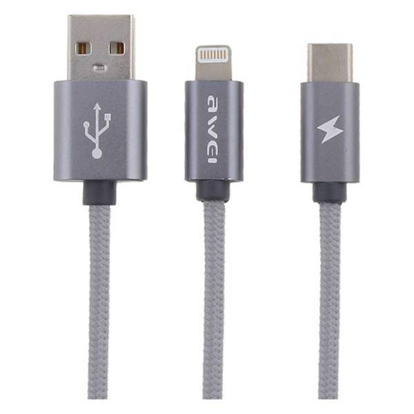Awei CL-984 USB to Lightning and USB-C Cable 1m، کابل تبدیل USB به لایتنینگ و USB-C اوی مدل CL-984 به طول 1 متر