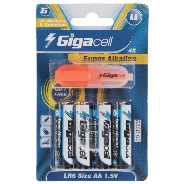 Gigacell Super Alkaline AA Battery Pack of 4، باتری قلمی گیگاسل مدل Super Alkaline بسته 4 عددی