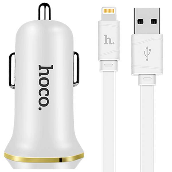 Hoco Z1 Car Charger With Lightning Cable، شارژر فندکی هوکو مدل Z1 همراه با کابل لایتنینگ