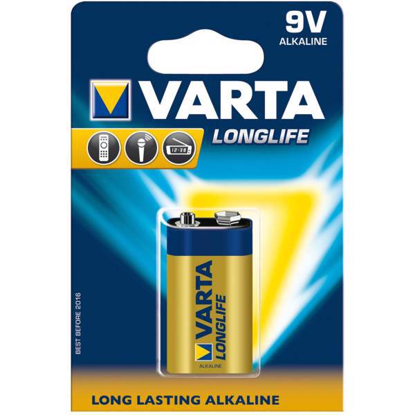 Varta Longlife Alkaline 9V Battery Pack Of 1، باتری کتابی وارتا مدل Longlife Alkaline 9V بسته یک عددی