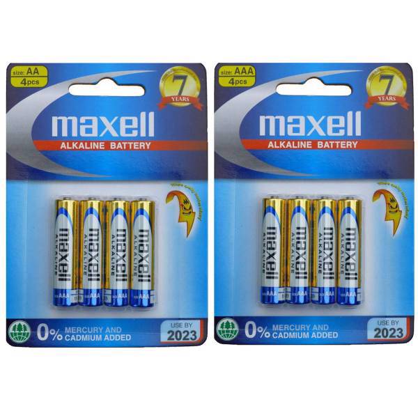 Maxell Alkaline AA and AAA Battery Pack of 8، باتری قلمی و نیم قلمی مکسل مدل Alkaline بسته 8 عددی