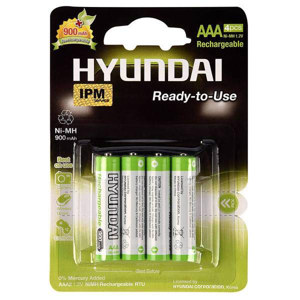 Hyundai NI-MH Rechargeable AAA Battery Pack Of 4، باتری نیم قلمی قابل شارژ هیوندای مدل NI-MH بسته 4 عددی