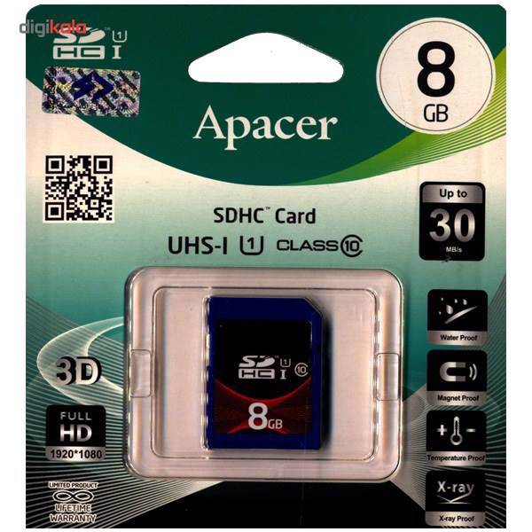 Apacer UHS-I U1 Class 10 30MBps SDHC - 8GB، کارت حافظه SDHC اپیسر کلاس 10 استاندارد UHS-I U1 سرعت 30MBps ظرفیت 8 گیگابایت
