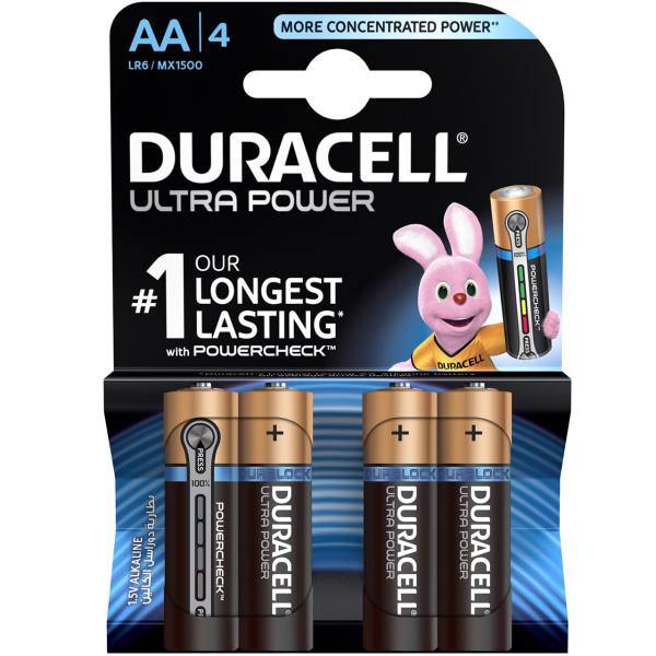 Duracell Ultra Power Duralock With Power Check AA Battery Pack Of 4، باتری قلمی دوراسل مدل Ultra Power Duralock With Power Check بسته 4 عددی