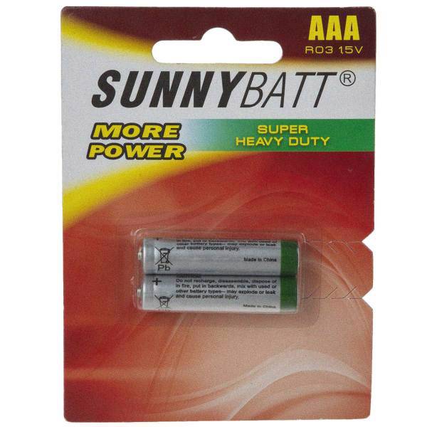Sunny Batt Super Heavy Duty AAA Battery Pack of 2، باتری نیم قلمی سانی بت مدل Super Heavy Duty بسته 2 عددی