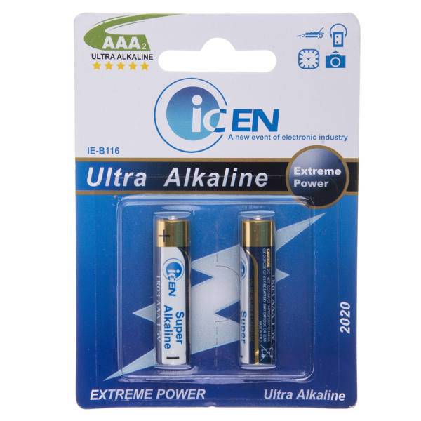 Icen Ultra Alkaline IE-B116 AAA Battery Pack of 2، باتری نیم‌قلمی آیسن مدل Ultra Alkaline بسته‌ی 2 عددی