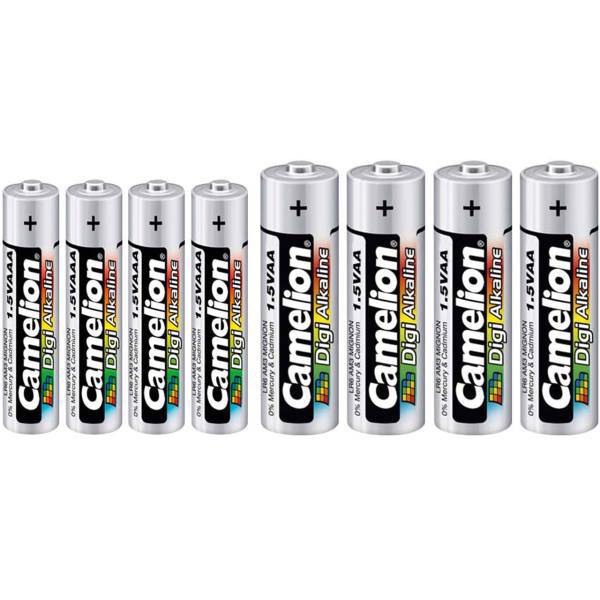 Camelion Digi Alkaline Battery Pack Of 8 With Free Flashlight، باتری کملیون مدل Digi Alkaline بسته 8 عددی به همراه یک چراغ قوه