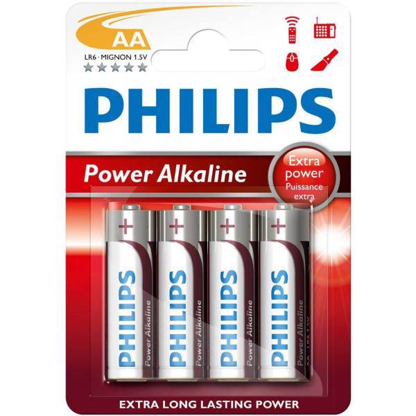 Philips Power Alkaline AA Battery Pack Of 4، باتری قلمی فیلیپس مدل Power Alkaline بسته 4 عددی
